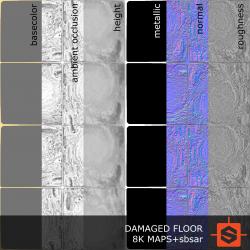 PBR substance material of floor damaged created in substance designer for graphic designers and game developers